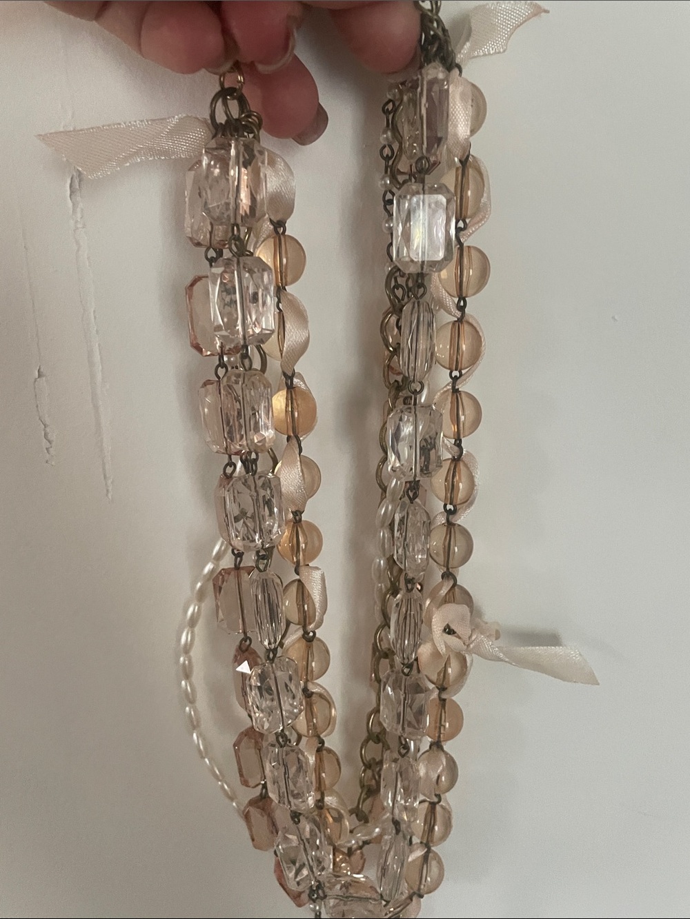 Beaded Multi-Strand Pink Crystal Necklace
